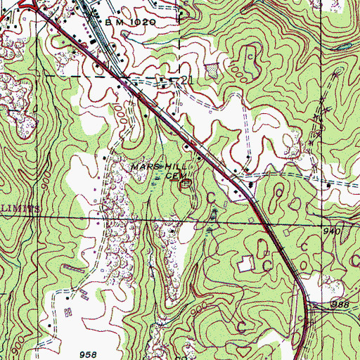 Topographic Map of Mars Hill Cemetery, AL