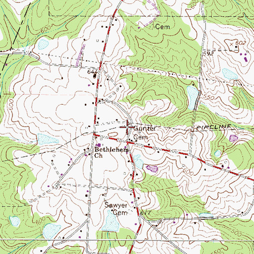 Topographic Map of Gunter Cemetery, SC