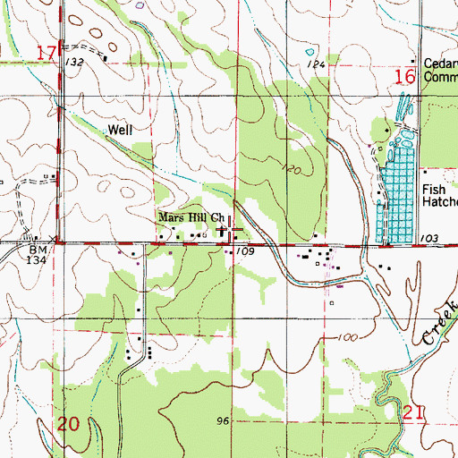 Topographic Map of Mars Hill Church, AL
