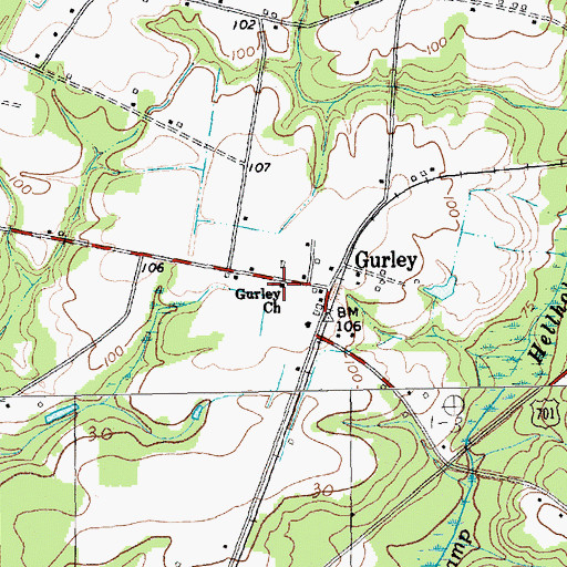 Topographic Map of Gurley Church, SC