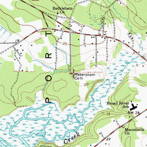 Topographic Map of Habersham Cemetery, SC