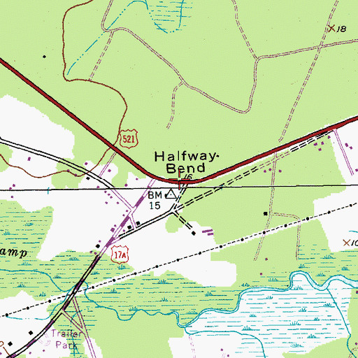 Topographic Map of Halfway Bend, SC