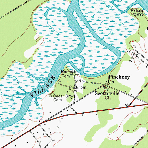 Topographic Map of Hampton Cemetery, SC