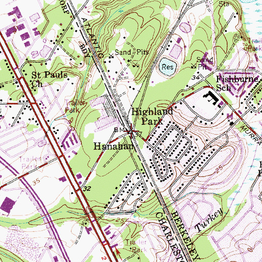 Topographic Map of Hanahan, SC