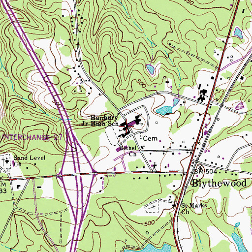 Topographic Map of Hanbury Junior High School, SC