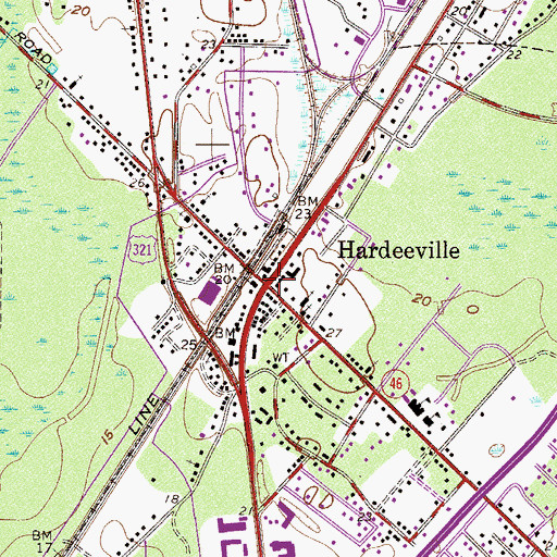 Topographic Map of Hardeeville, SC