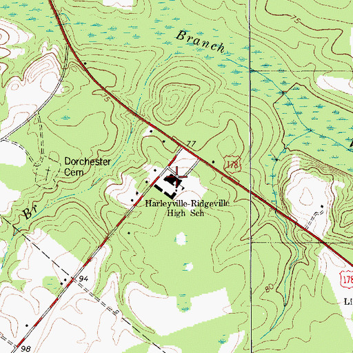 Topographic Map of Harleyville - Ridgeville Elementary School, SC