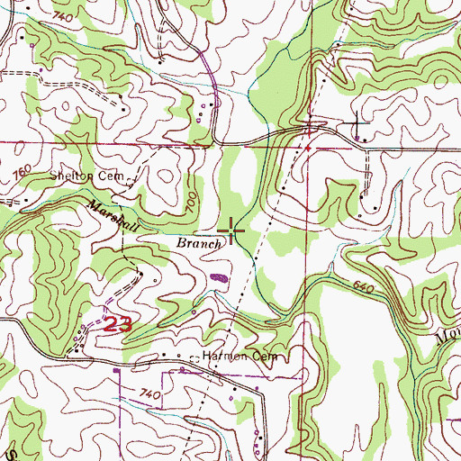 Topographic Map of Marshall Branch, AL