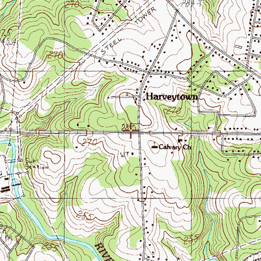 Topographic Map of Harveytown, SC