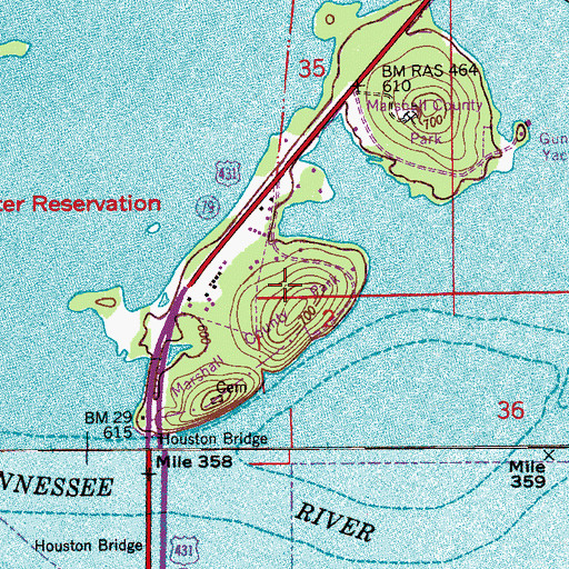 Topographic Map of Marshall County Park, AL