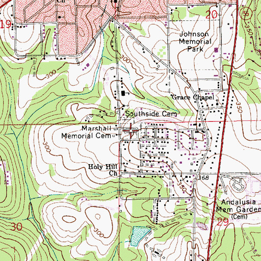 Topographic Map of Marshall Memorial Cemetery, AL