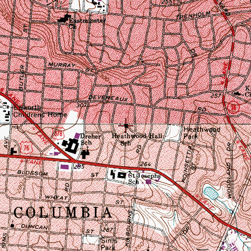 Topographic Map of Heathwood Hall School, SC