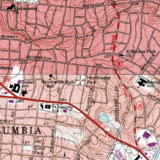 Topographic Map of Heathwood Park, SC