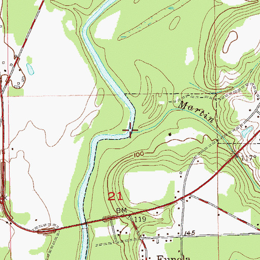 Topographic Map of Martin Branch, AL