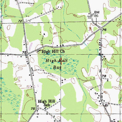 Topographic Map of High Hill Bay, SC