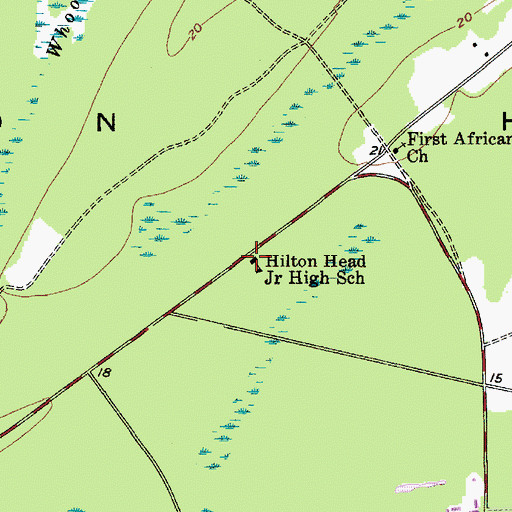 Topographic Map of Hilton Head Junior High School, SC