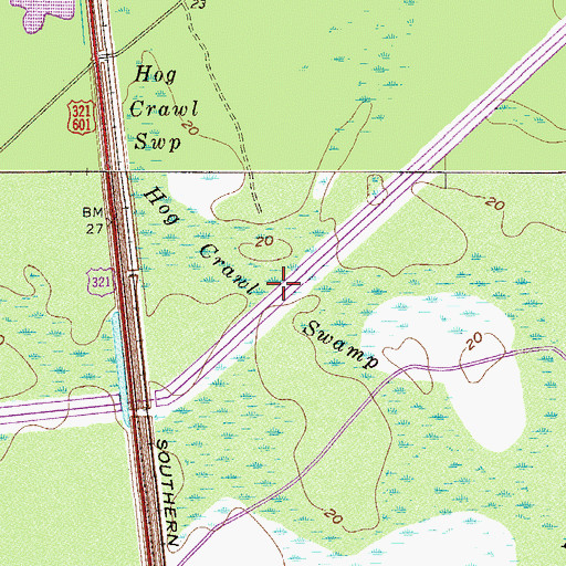 Topographic Map of Hog Crawl Swamp, SC