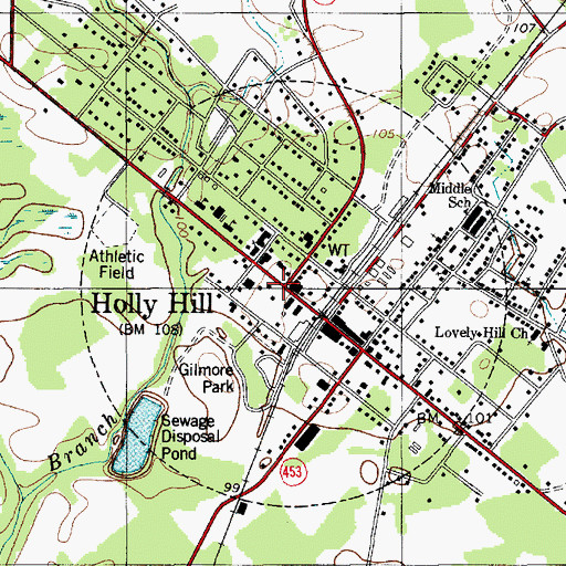 Topographic Map of Holly Hill, SC