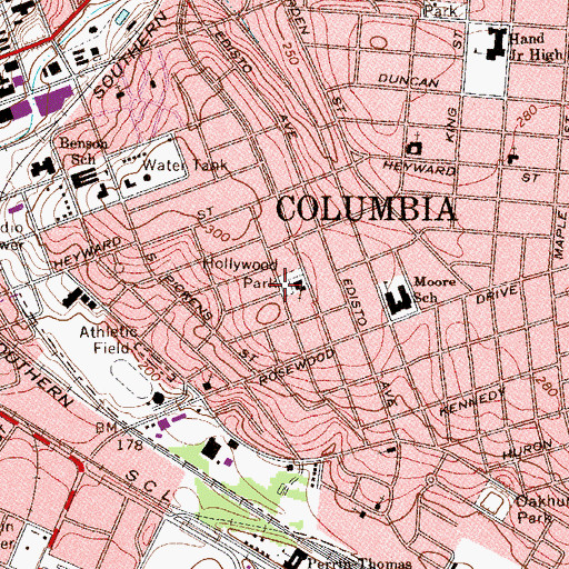 Topographic Map of Hollywood Park, SC