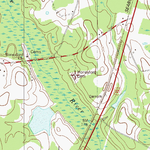 Topographic Map of Honeyford Cemetery, SC