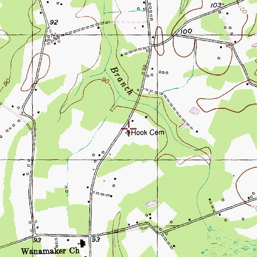 Topographic Map of Hook Cemetery, SC