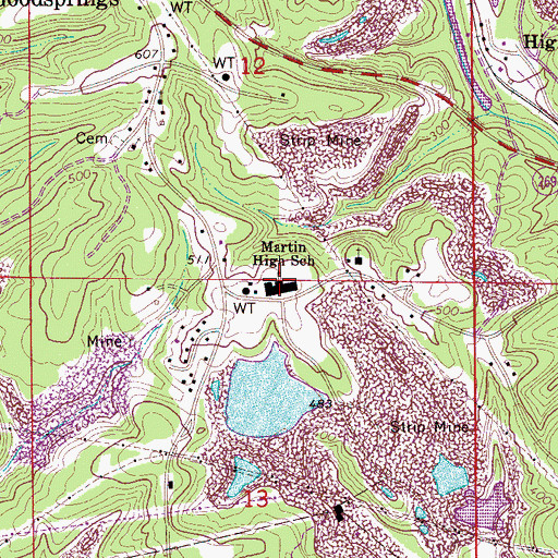 Topographic Map of Martin High School, AL