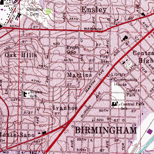 Topographic Map of Martins, AL
