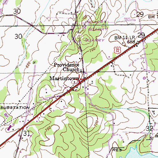 Topographic Map of Martintown, AL