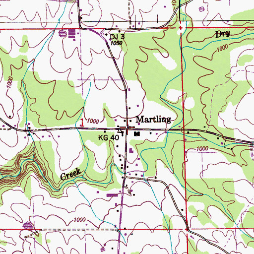 Topographic Map of Martling, AL
