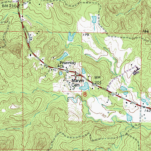 Topographic Map of Marvin Cemetery, AL