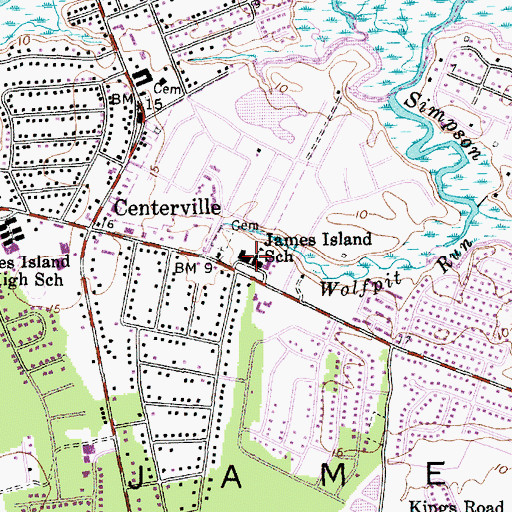 Topographic Map of James Island Middle School, SC