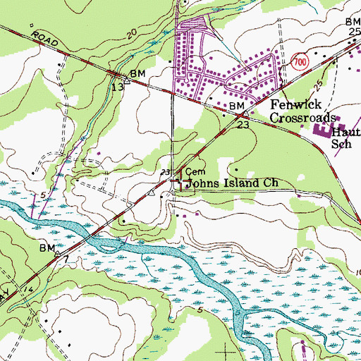 Topographic Map of Johns Island Church, SC