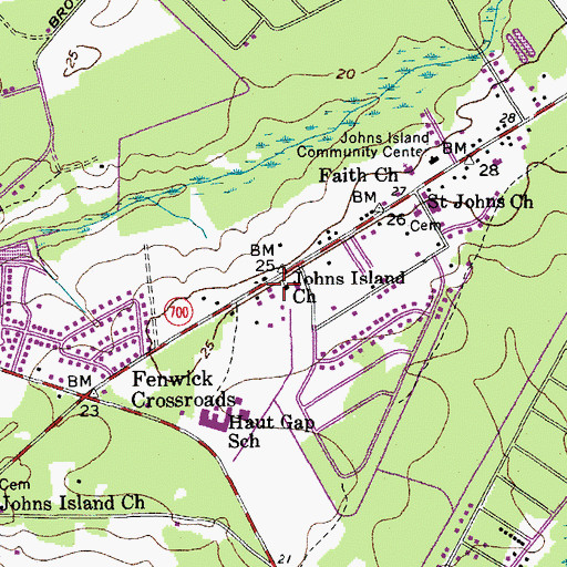 Topographic Map of Johns Island Church, SC