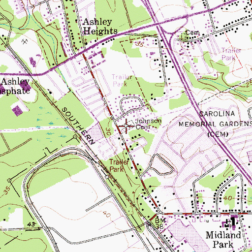 Topographic Map of Johnson Cemetery, SC