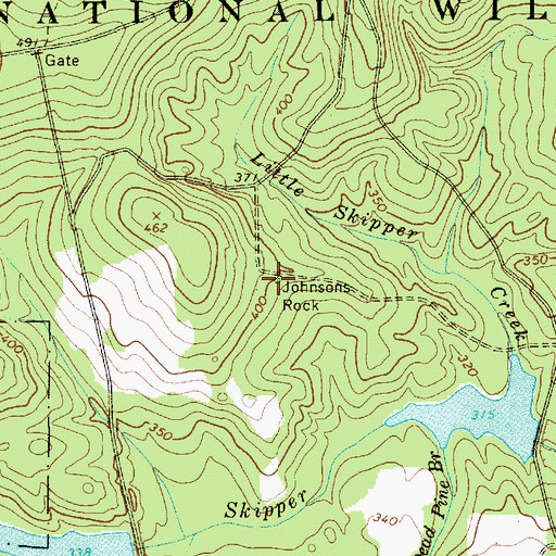 Topographic Map of Johnsons Rock, SC