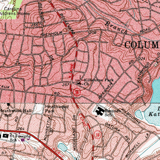 Topographic Map of Kilbourne Park Church, SC