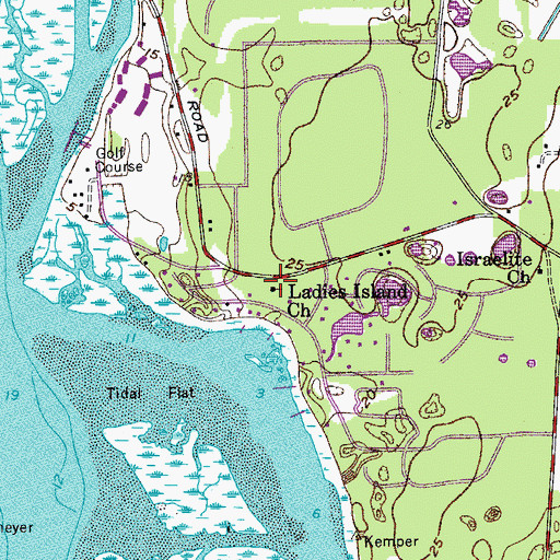 Topographic Map of Ladies Island Church, SC