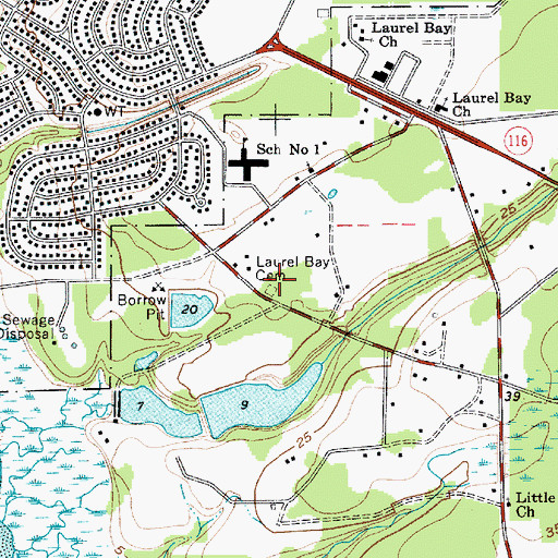 Topographic Map of Laurel Bay Cemetery, SC