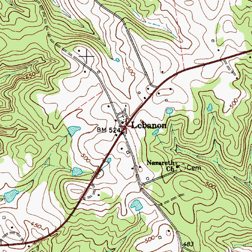 Topographic Map of Lebanon, SC