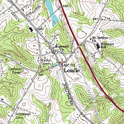 Topographic Map of Lesslie, SC