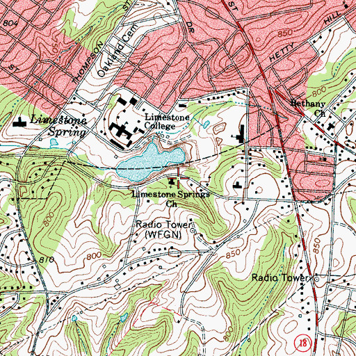 Topographic Map of Limestone Springs Church, SC