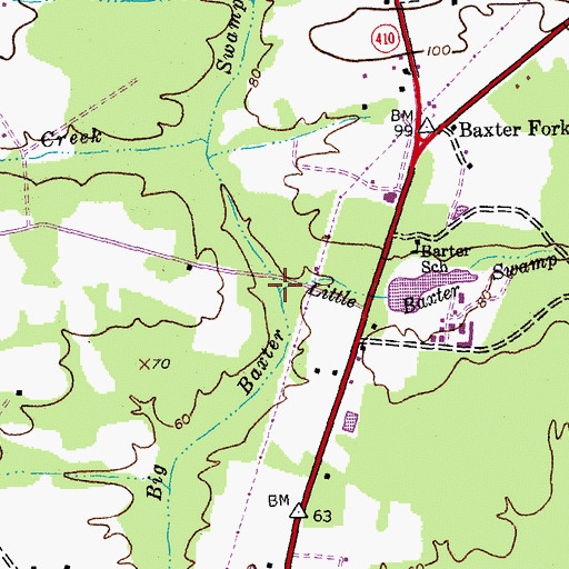 Topographic Map of Little Baxter Swamp, SC