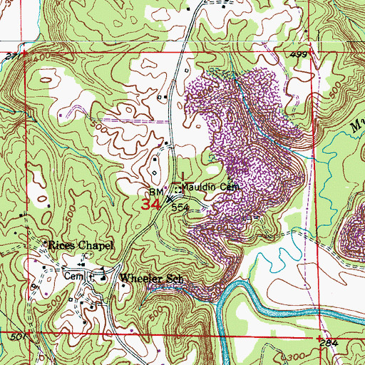 Topographic Map of Mauldin Cemetery, AL
