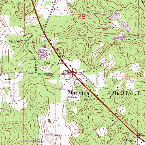 Topographic Map of Mauvilla, AL