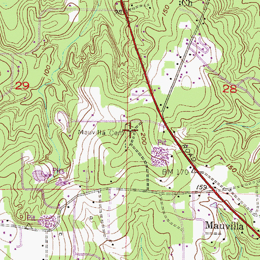 Topographic Map of Mauvilla Cemetery, AL