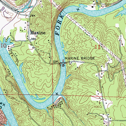 Topographic Map of Maxine Bridge, AL