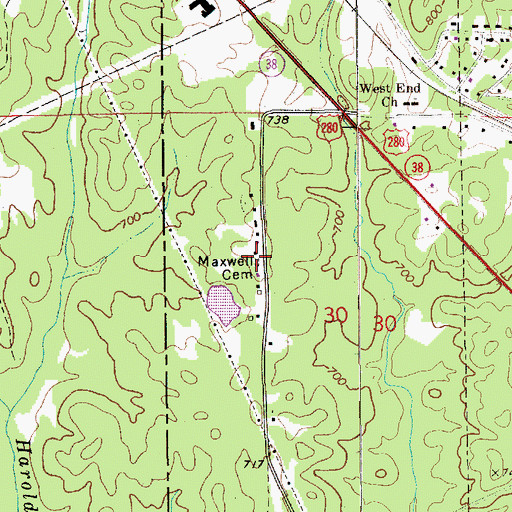 Topographic Map of Maxwell Cemetery, AL