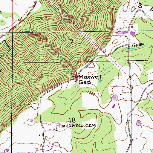 Topographic Map of Maxwell Gap, AL