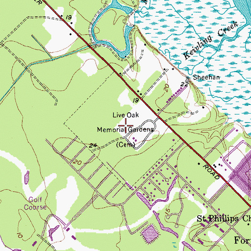 Topographic Map of Live Oak Memorial Gardens, SC
