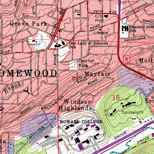 Topographic Map of Mayfair, AL